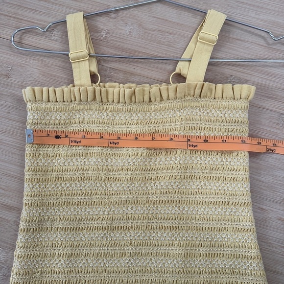 Linen Smocked Knee Length Dress - Yellow/ White Size: Estimate XS/S - Picture 11 of 14